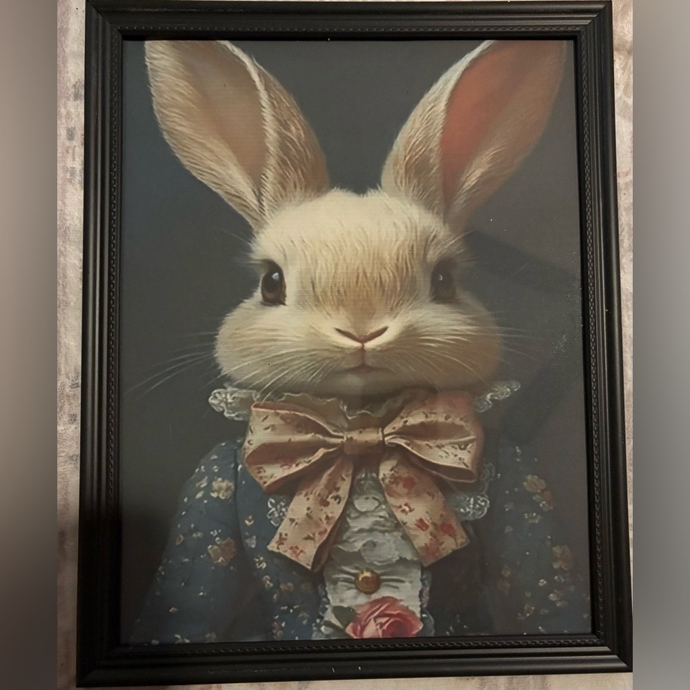8x10” Framed print of Victorian White Rabbit Painting, Royal Bunny Vintage